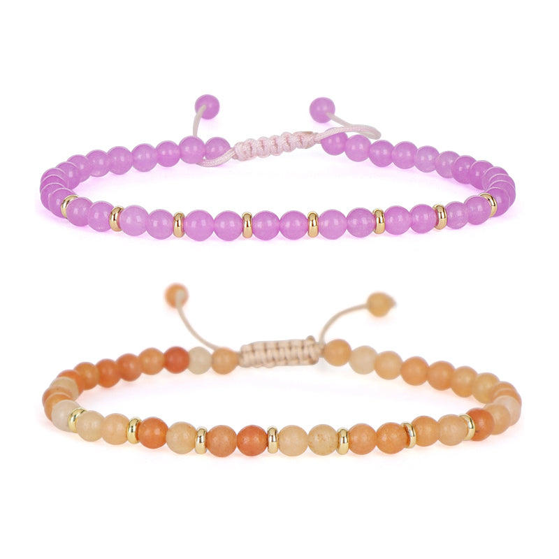 Custom 4mm Gemstone Natural Stone Beads Gold Plated Brass Charm Woven Cord Handmade Adjustable Macrame Knot Bracelet For Women