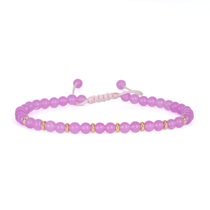 Custom 4mm Gemstone Natural Stone Beads Gold Plated Brass Charm Woven Cord Handmade Adjustable Macrame Knot Bracelet For Women