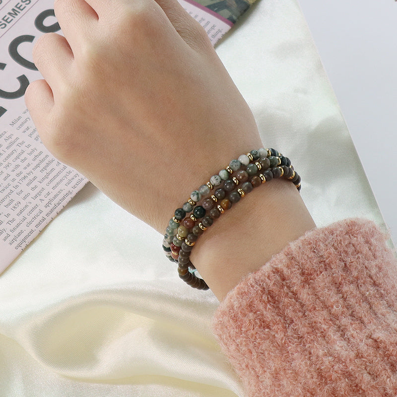 Wholesale Custom 4mm Natural Stone Beaded Handmade Fashion Women Gift Gold Plated Brass Charm Braided Adjustable Macrame Bracelet