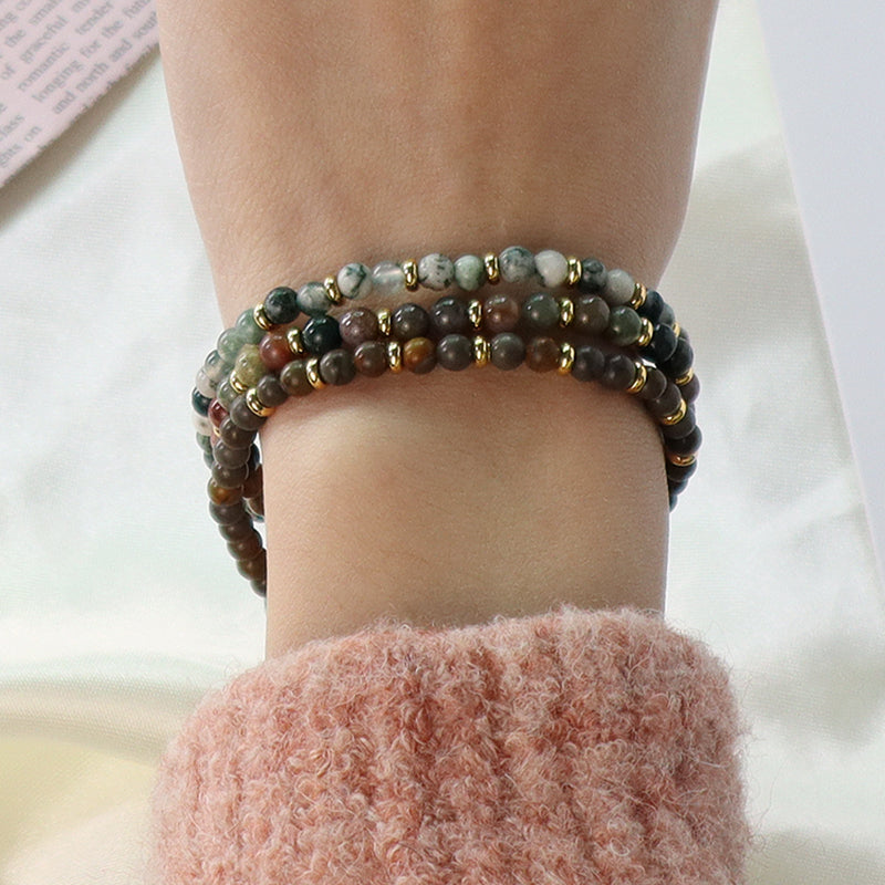Wholesale Custom 4mm Natural Stone Beaded Handmade Fashion Women Gift Gold Plated Brass Charm Braided Adjustable Macrame Bracelet