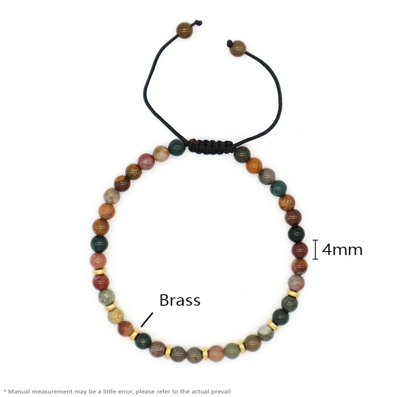 Wholesale Custom 4mm Natural Stone Beaded Handmade Fashion Women Gift Gold Plated Brass Charm Braided Adjustable Macrame Bracelet