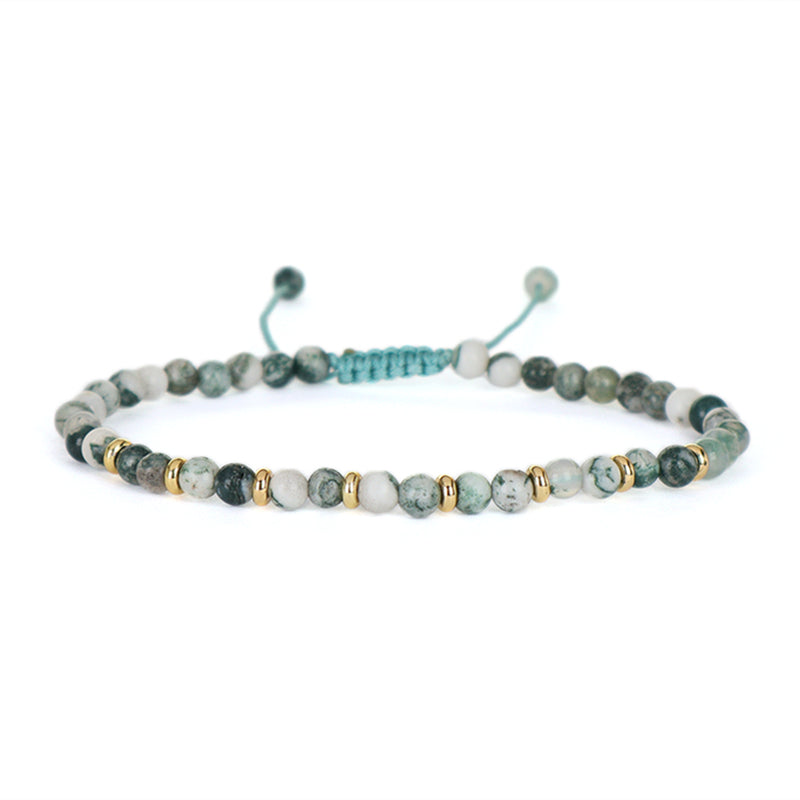Wholesale Custom 4mm Natural Stone Beaded Handmade Fashion Women Gift Gold Plated Brass Charm Braided Adjustable Macrame Bracelet