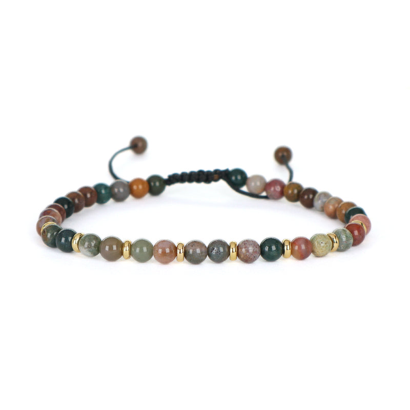 Wholesale Custom 4mm Natural Stone Beaded Handmade Fashion Women Gift Gold Plated Brass Charm Braided Adjustable Macrame Bracelet