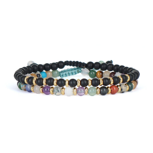 Handmade Custom Gold Plated Brass Charm Adjustable Woven Cord Macrame 4mm Gemstone Natural Stone Beads Bracelet For Women Gift