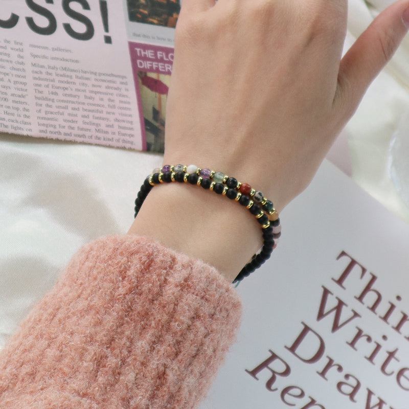 Handmade Custom Gold Plated Brass Charm Adjustable Woven Cord Macrame 4mm Gemstone Natural Stone Beads Bracelet For Women Gift