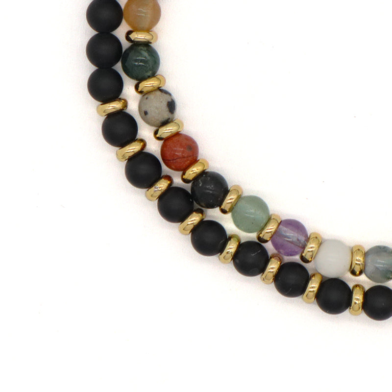 Handmade Custom Gold Plated Brass Charm Adjustable Woven Cord Macrame 4mm Gemstone Natural Stone Beads Bracelet For Women Gift