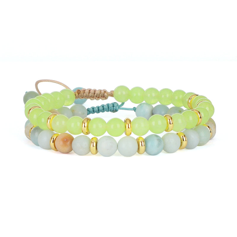 Wholesale 6mm Round Natural Stone Beads Gemstone Handmade Custom Women Gold Plated Charm Adjustable Woven Cord Macrame Bracelet