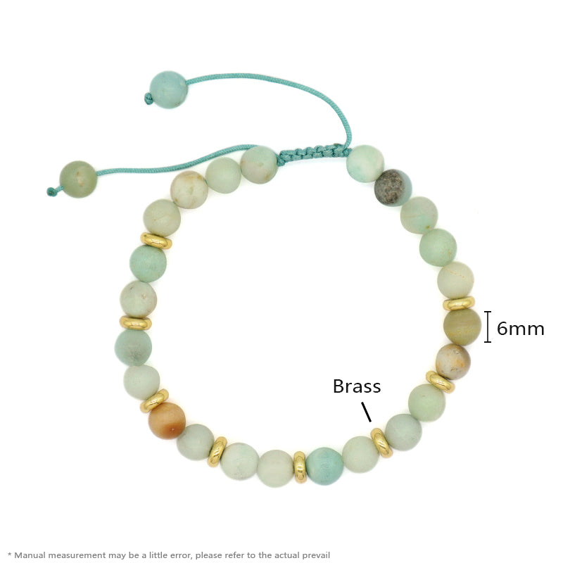 Wholesale 6mm Round Natural Stone Beads Gemstone Handmade Custom Women Gold Plated Charm Adjustable Woven Cord Macrame Bracelet