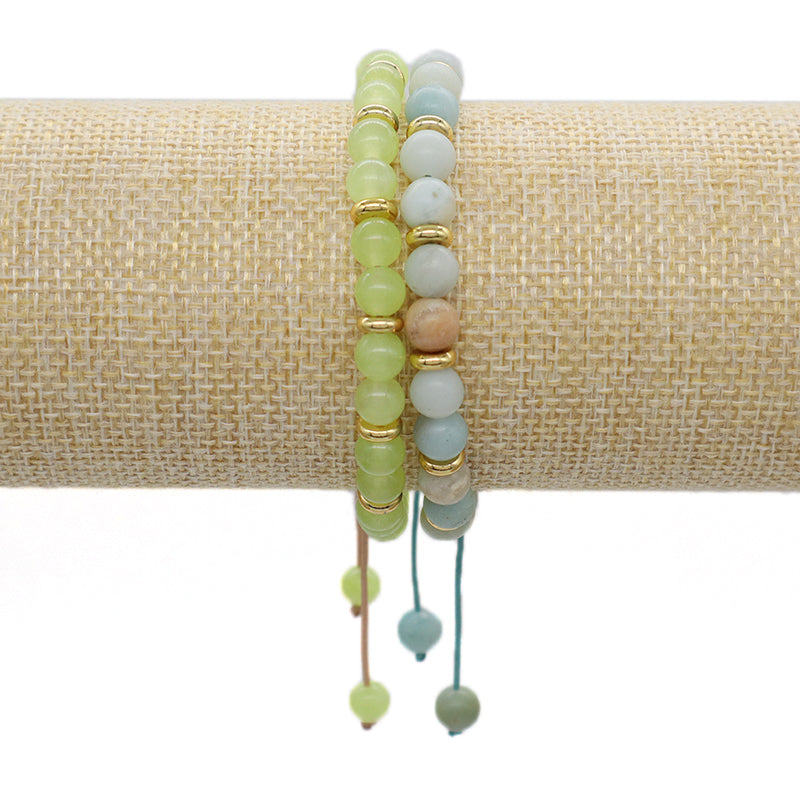 Wholesale 6mm Round Natural Stone Beads Gemstone Handmade Custom Women Gold Plated Charm Adjustable Woven Cord Macrame Bracelet