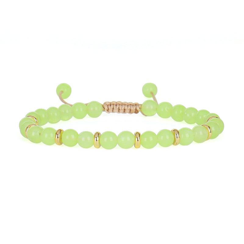 Wholesale 6mm Round Natural Stone Beads Gemstone Handmade Custom Women Gold Plated Charm Adjustable Woven Cord Macrame Bracelet