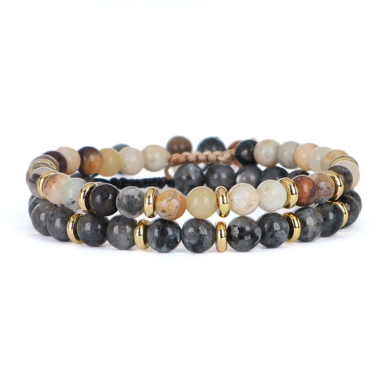 Custom Wholesale Handmade Women Gold Plated Charm Adjustable Woven Cord Macrame 6mm Round Natural Stone Beads Gemstone Bracelet