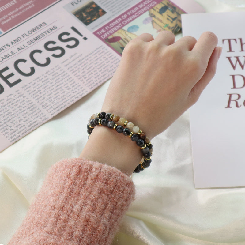 Custom Wholesale Handmade Women Gold Plated Charm Adjustable Woven Cord Macrame 6mm Round Natural Stone Beads Gemstone Bracelet