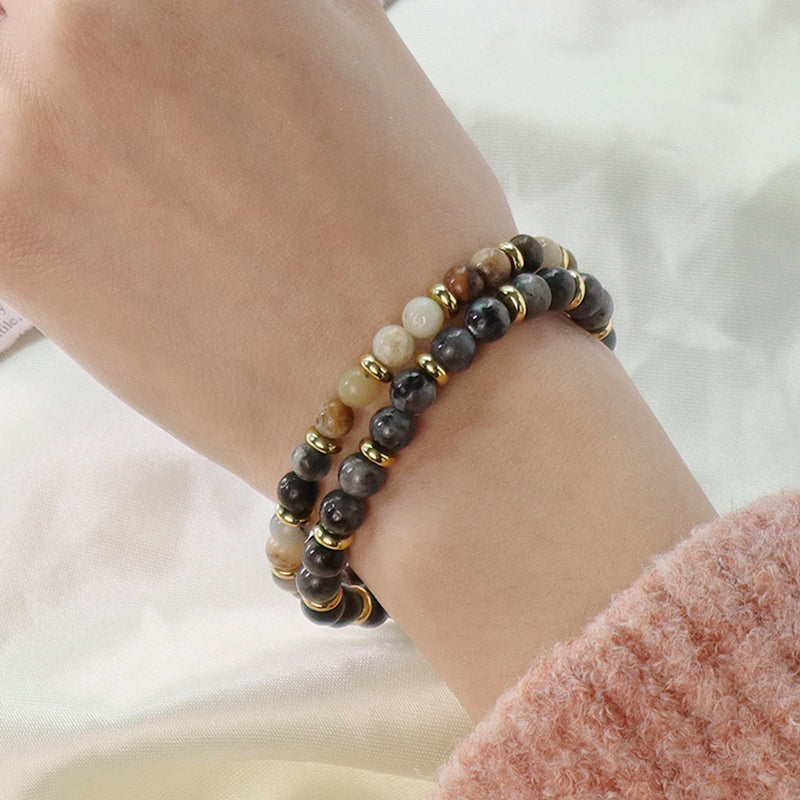 Custom Wholesale Handmade Women Gold Plated Charm Adjustable Woven Cord Macrame 6mm Round Natural Stone Beads Gemstone Bracelet