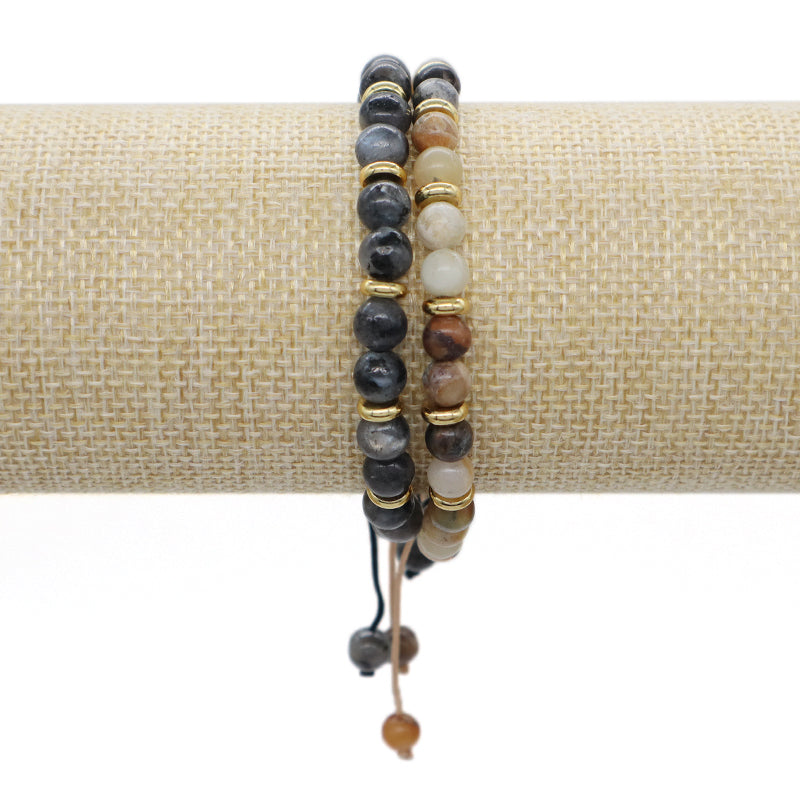 Custom Wholesale Handmade Women Gold Plated Charm Adjustable Woven Cord Macrame 6mm Round Natural Stone Beads Gemstone Bracelet