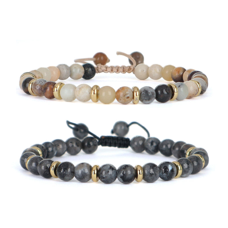 Custom Wholesale Handmade Women Gold Plated Charm Adjustable Woven Cord Macrame 6mm Round Natural Stone Beads Gemstone Bracelet