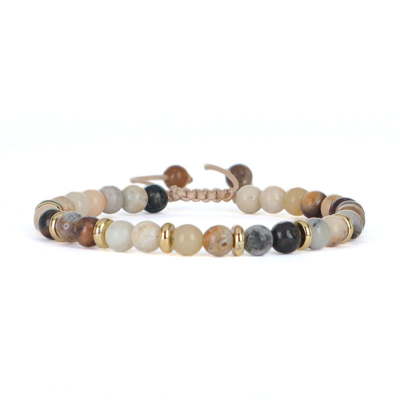 Custom Wholesale Handmade Women Gold Plated Charm Adjustable Woven Cord Macrame 6mm Round Natural Stone Beads Gemstone Bracelet