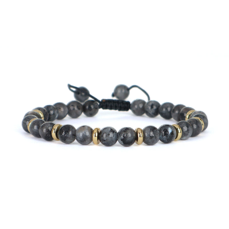 Custom Wholesale Handmade Women Gold Plated Charm Adjustable Woven Cord Macrame 6mm Round Natural Stone Beads Gemstone Bracelet