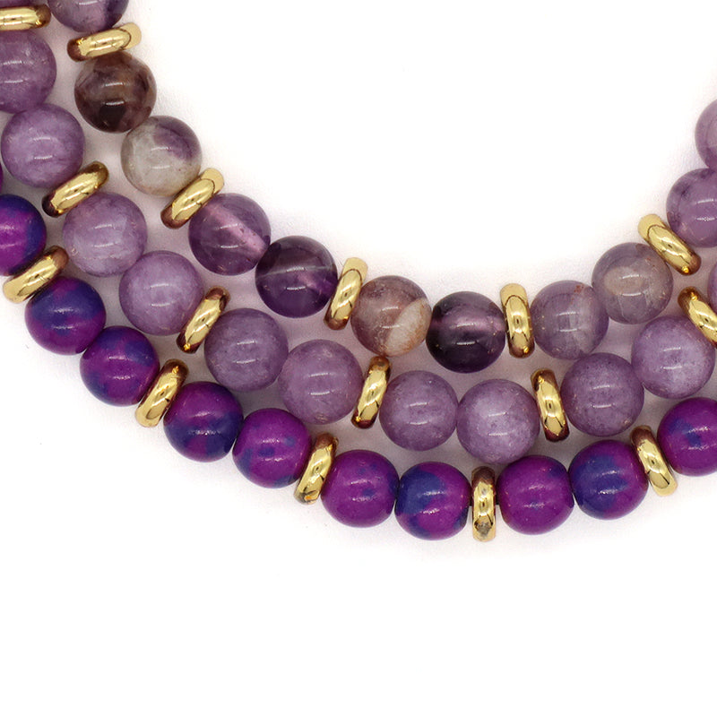 Friendship Custom Wholesale Handmade OEM Gold Plated Charm Women 6mm Gemstone Natural Stone Beads Adjustable Macrame Bracelet