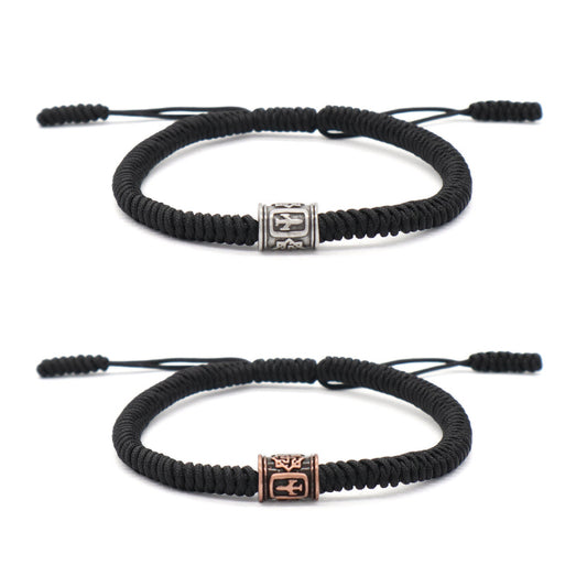 Custom Handmade Friendship Wholesale OEM Jewelry Antique copper Plane Charm Adjustable Black Rope Woven Bracelet For Women Men