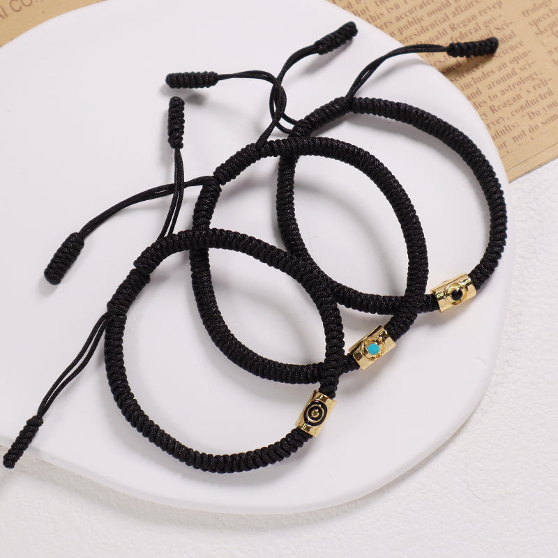 Wholesale Custom Handmade Friendship OEM Women Men Jewelry Adjustable Rope Gold Plated Enamel Connector Charm Woven Bracelet