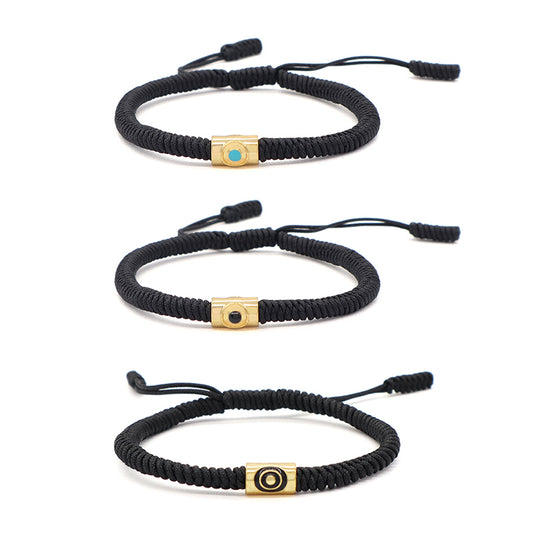 Wholesale Custom Handmade Friendship OEM Women Men Jewelry Adjustable Rope Gold Plated Enamel Connector Charm Woven Bracelet