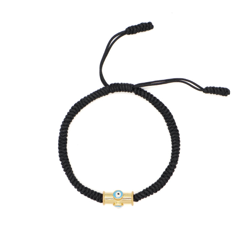 OEM Custom Handmade Wholesale Women Men Jewelry Adjustable Rope Woven Braided Gold Plated Enamel Evil Eyes Charm Macrame Bracelet