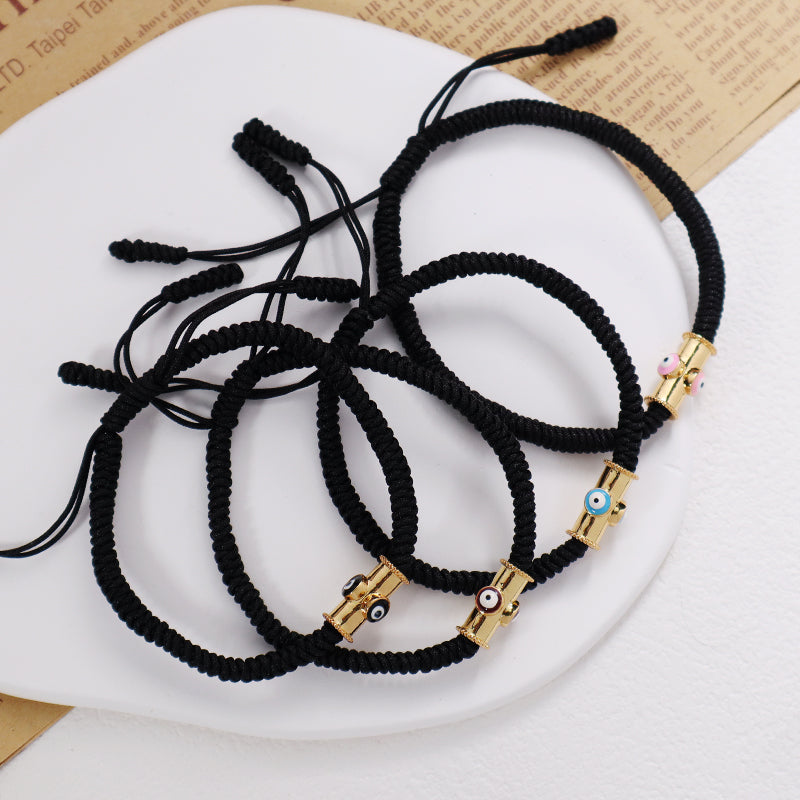 OEM Custom Handmade Wholesale Women Men Jewelry Adjustable Rope Woven Braided Gold Plated Enamel Evil Eyes Charm Macrame Bracelet