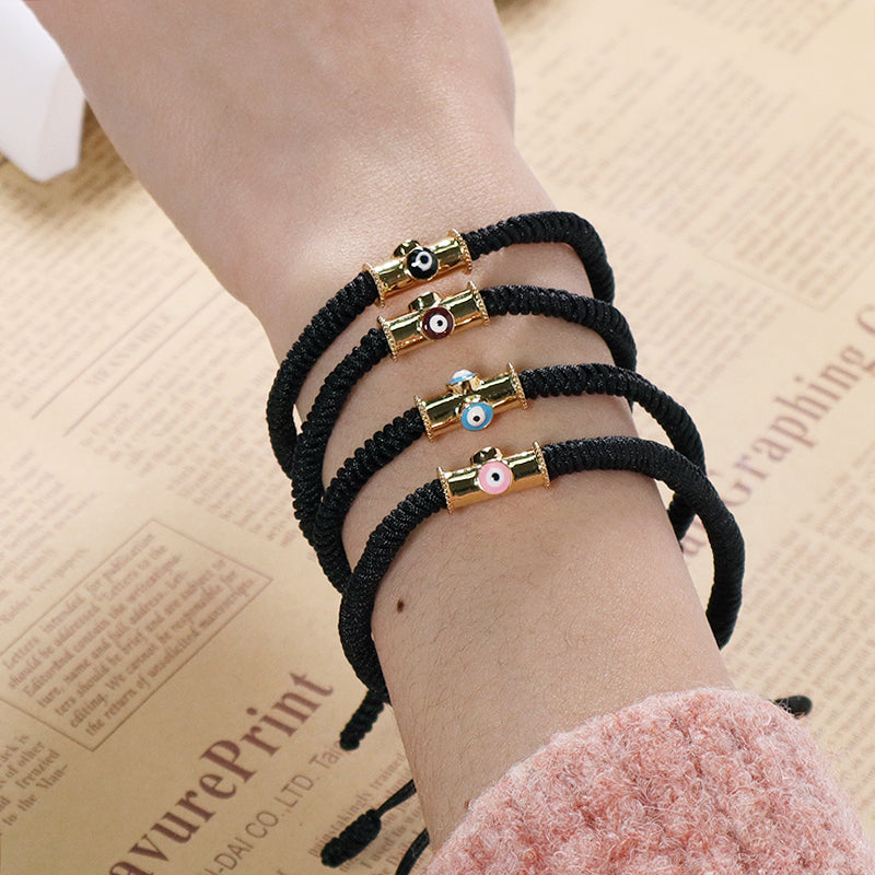 OEM Custom Handmade Wholesale Women Men Jewelry Adjustable Rope Woven Braided Gold Plated Enamel Evil Eyes Charm Macrame Bracelet