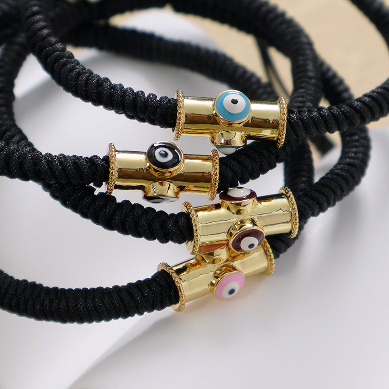OEM Custom Handmade Wholesale Women Men Jewelry Adjustable Rope Woven Braided Gold Plated Enamel Evil Eyes Charm Macrame Bracelet