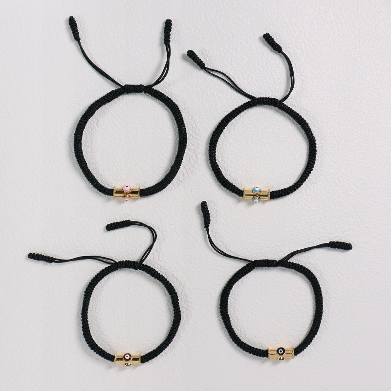 OEM Custom Handmade Wholesale Women Men Jewelry Adjustable Rope Woven Braided Gold Plated Enamel Evil Eyes Charm Macrame Bracelet