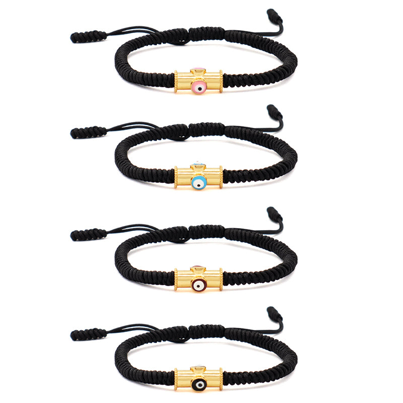 OEM Custom Handmade Wholesale Women Men Jewelry Adjustable Rope Woven Braided Gold Plated Enamel Evil Eyes Charm Macrame Bracelet
