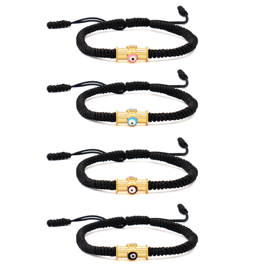 OEM Custom Handmade Wholesale Women Men Jewelry Adjustable Rope Woven Braided Gold Plated Enamel Evil Eyes Charm Macrame Bracelet