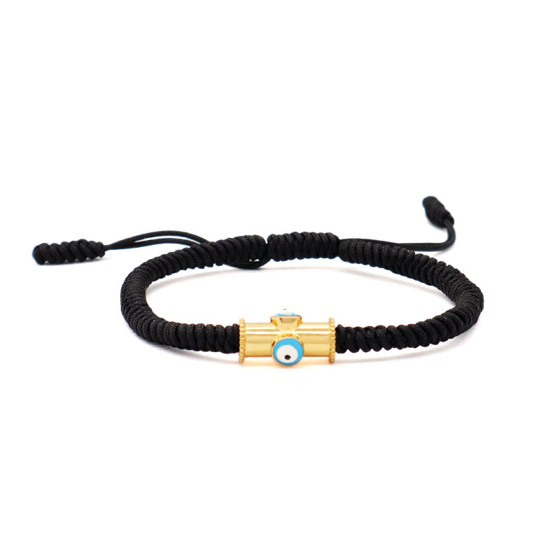 OEM Custom Handmade Wholesale Women Men Jewelry Adjustable Rope Woven Braided Gold Plated Enamel Evil Eyes Charm Macrame Bracelet
