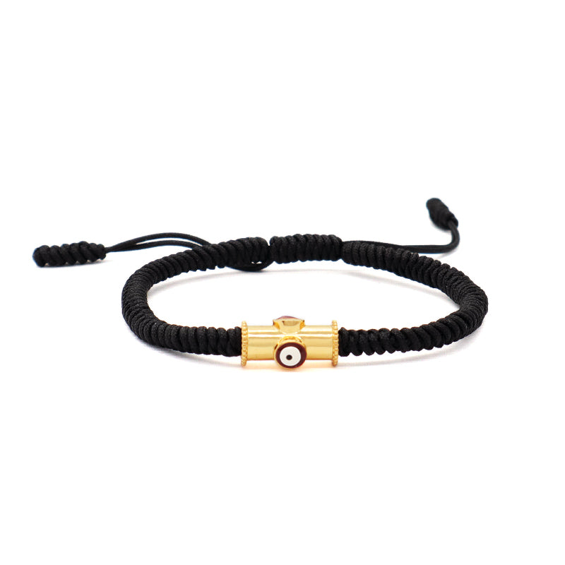 OEM Custom Handmade Wholesale Women Men Jewelry Adjustable Rope Woven Braided Gold Plated Enamel Evil Eyes Charm Macrame Bracelet
