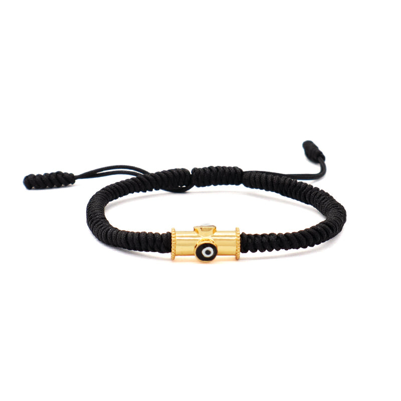 OEM Custom Handmade Wholesale Women Men Jewelry Adjustable Rope Woven Braided Gold Plated Enamel Evil Eyes Charm Macrame Bracelet