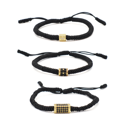 Adjustable Rope Woven Braided Jewelry OEM Customized Wholesale Women Men Gold Plated Connector Moon Charm Handmade Macrame Bracelet