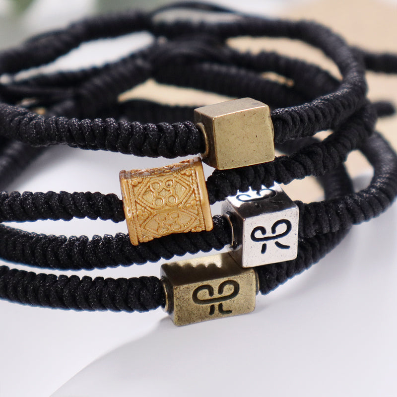 Wholesale Women Men OEM Custom Friendship Jewelry Antique Copper Connector Charm Adjustable Rope Handmade Woven Macrame Bracelet