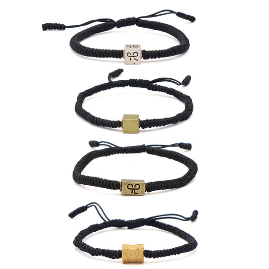 Wholesale Women Men OEM Custom Friendship Jewelry Antique Copper Connector Charm Adjustable Rope Handmade Woven Macrame Bracelet