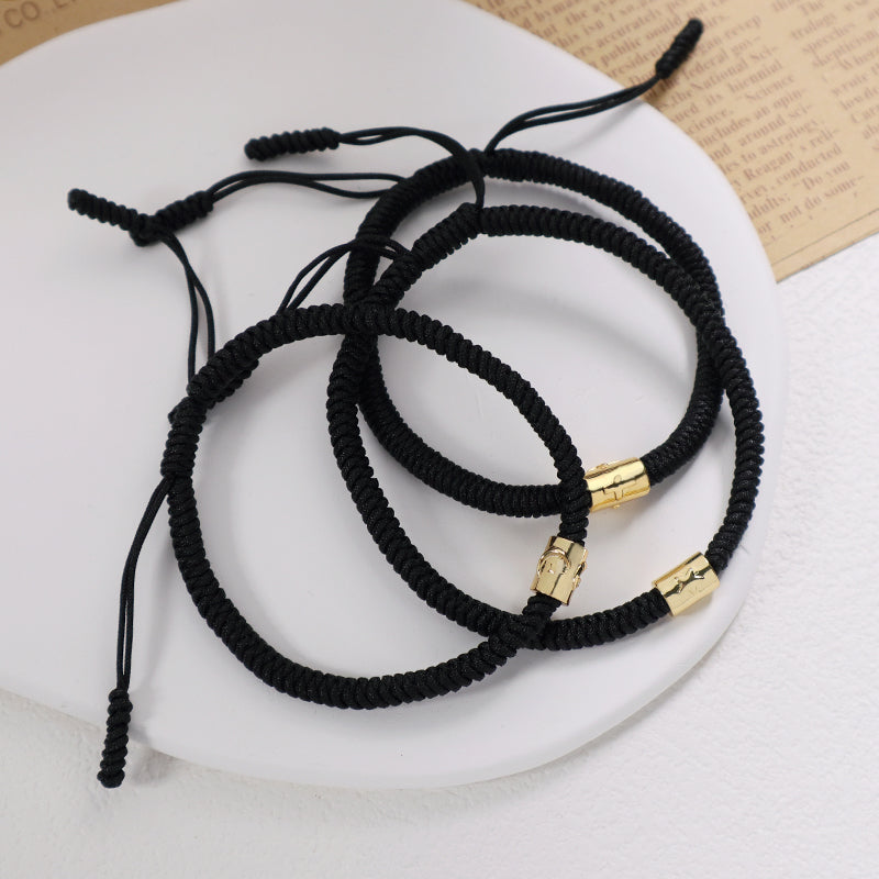 OEM Custom Wholesale Women Men Jewelry Adjustable Rope Woven Braided Handmade Macrame Gold Plated Cross Moon Star Charm Bracelet