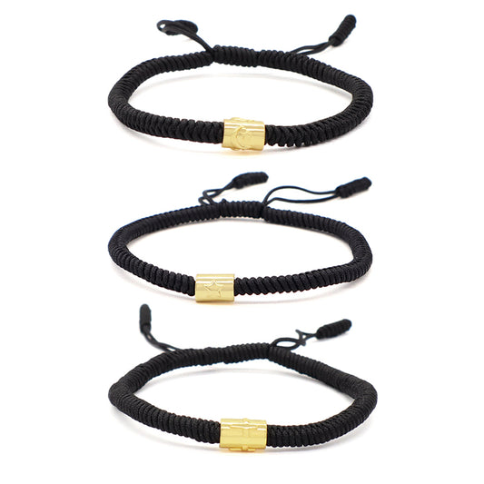 OEM Custom Wholesale Women Men Jewelry Adjustable Rope Woven Braided Handmade Macrame Gold Plated Cross Moon Star Charm Bracelet