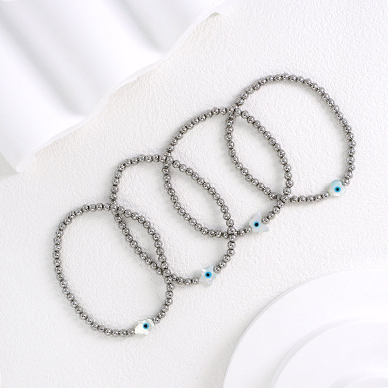 Handmade OEM Wholesale Fashion Customized Factory Stainless Steel Beads Star Hand Butterfly Love Heart Shell Charm Bracelet For Women Gift