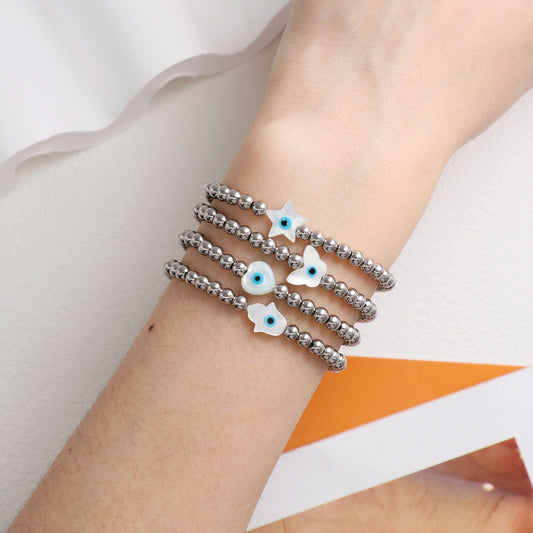 Handmade OEM Wholesale Fashion Customized Factory Stainless Steel Beads Star Hand Butterfly Love Heart Shell Charm Bracelet For Women Gift