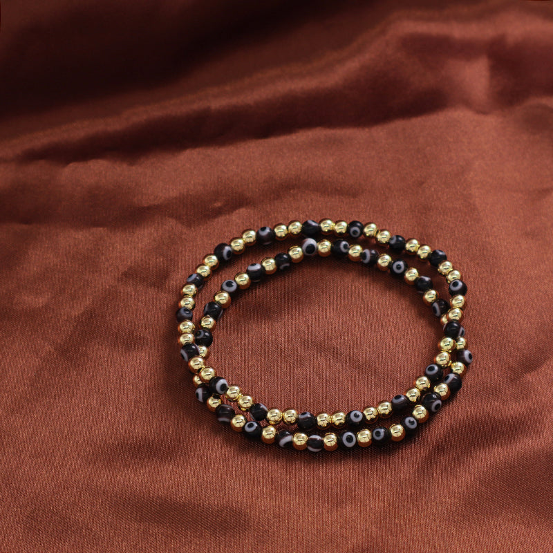 Customized OEM Wholesale Manufacture Fashion Handmade 4mm Gold Plated Coloured Glaze Evil Eyes Beads Bracelet For Women