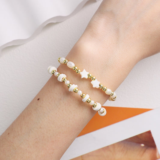 OEM Wholesale Fashion Customized Women Gold Plated Brass Beads Polymer Clay Handmade 6mm Pearl Beads Shell Star Charm Bracelet
