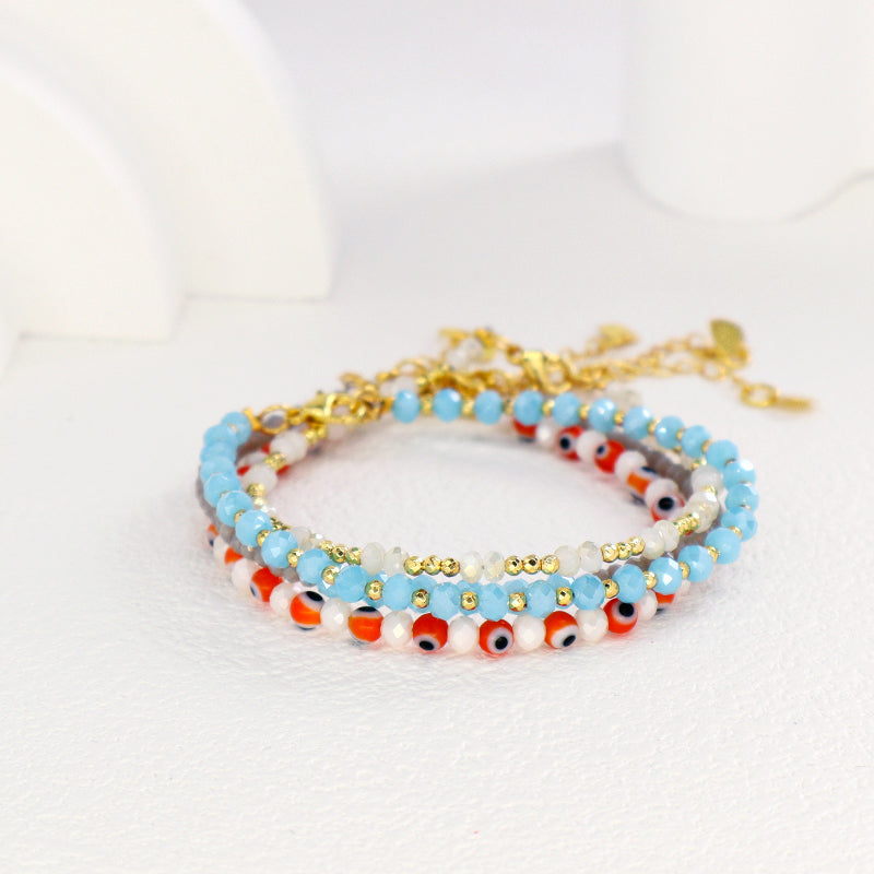 Wholesale OEM Custom Women Jewelry Adjustable Handmade 4mm Glass Crystal Colored Glaze Evil Eyes Charm Bracelet