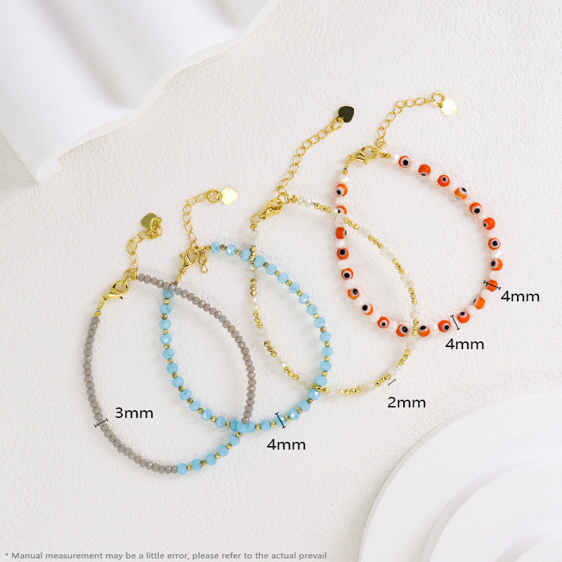 Wholesale OEM Custom Women Jewelry Adjustable Handmade 4mm Glass Crystal Colored Glaze Evil Eyes Charm Bracelet