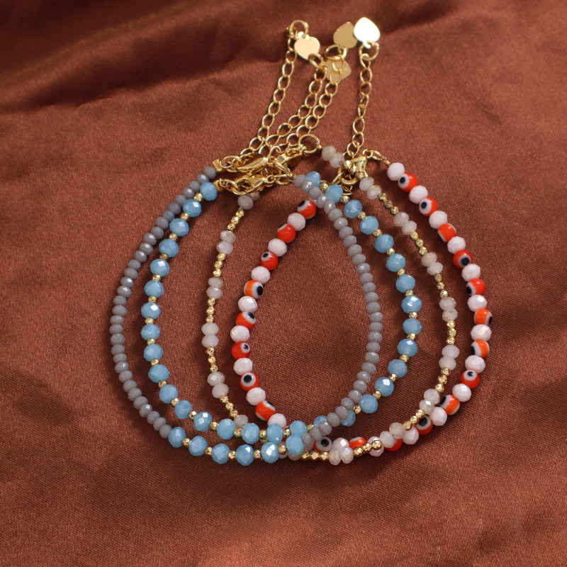 Wholesale OEM Custom Women Jewelry Adjustable Handmade 4mm Glass Crystal Colored Glaze Evil Eyes Charm Bracelet