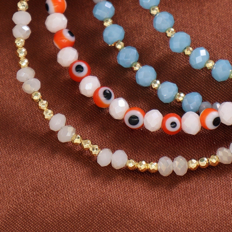 Wholesale OEM Custom Women Jewelry Adjustable Handmade 4mm Glass Crystal Colored Glaze Evil Eyes Charm Bracelet