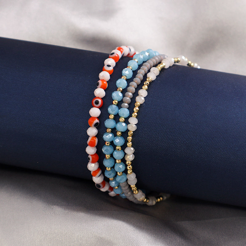 Wholesale OEM Custom Women Jewelry Adjustable Handmade 4mm Glass Crystal Colored Glaze Evil Eyes Charm Bracelet