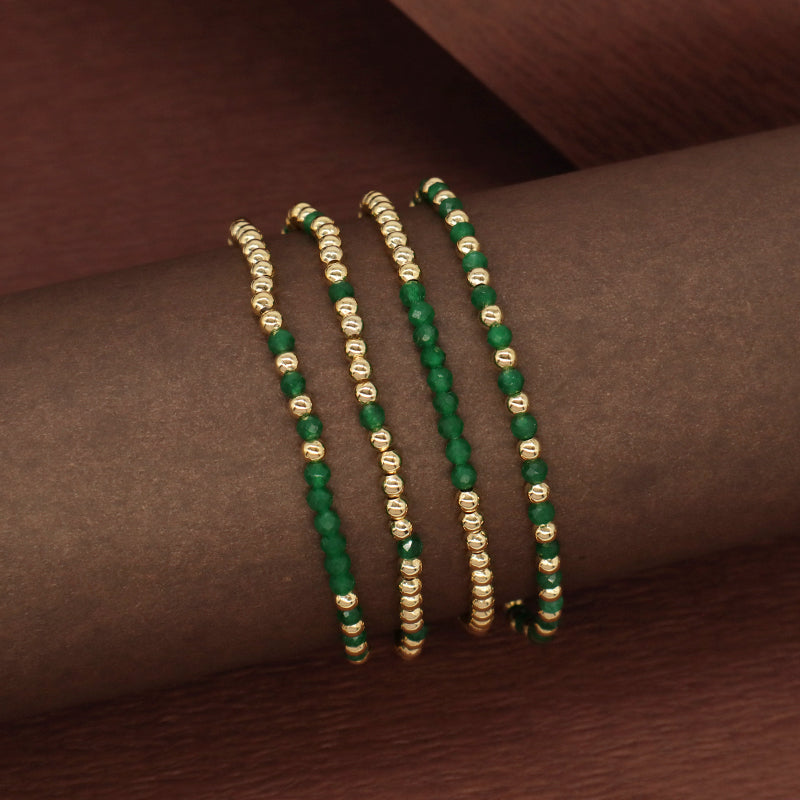 New Arrival Customized Fashion Women Friendship Gold Plated Beaded Handmade Elastic 3mm Green Natural Stone Beads Bracelet